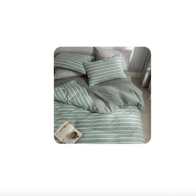 Brookside Contemporary 4 piece Fitted Bedsheet Set with Pillow case & Quilt cover- Green Stripes - Kyndle