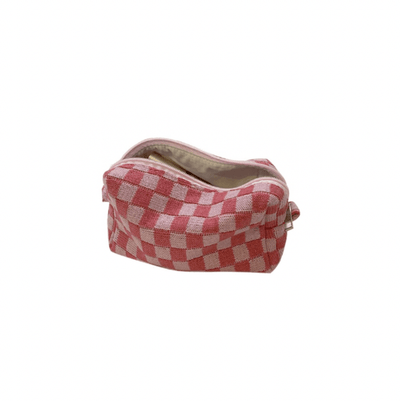 Korean Checkered Knit Makeup bag pouch- Pink - Kyndle