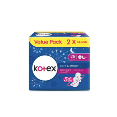 Kotex Soft & Smooth Maxi Night 28 cm - Wing 2 x 14 pads - Kyndle