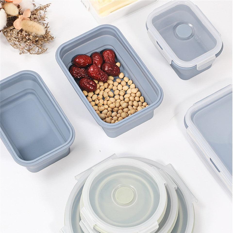 Set of 4 Collapsible Silicone Round Container Storage Lunch Box- Cerul