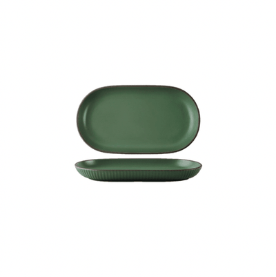 Brøja Contemporary Dinnerware | Ceramic Oval Plate- Olive - Kyndle