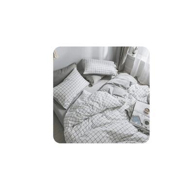 Brookside Contemporary 4 piece Fitted Bedsheet Set with Pillow case & Quilt cover- White Checks - Kyndle