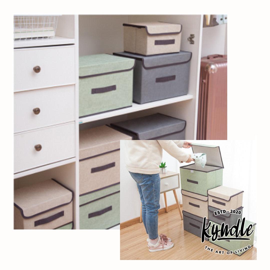 Foldable Stackable Fabric Storage Compartment Organizer Box Set- Khaki