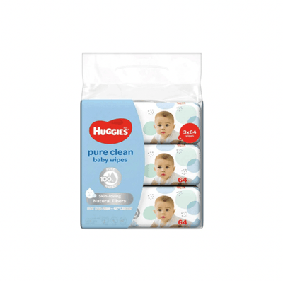 Huggies Baby Pure Clean Wet Wipes 64s Bundle of 3 - Kyndle