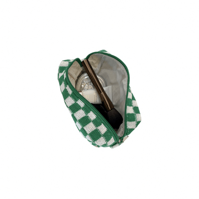 Korean Checkered Knit Makeup bag pouch- Moss Green - Kyndle