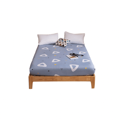 Queen Sized Soft and Cooling Cotton Fitted Bedsheet with Pillow case set- Blue Triangle - Kyndle