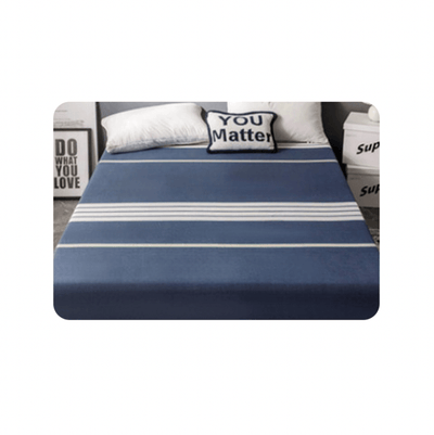 Queen Sized Soft and Cooling Cotton Fitted Bedsheet with Pillow case set- Blue/White Stripes - Kyndle