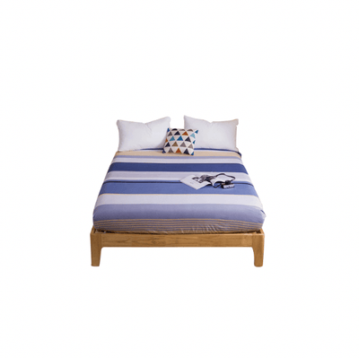 Queen Sized Soft and Cooling Cotton Fitted Bedsheet with Pillow case set- Classic Blue Stripes - Kyndle