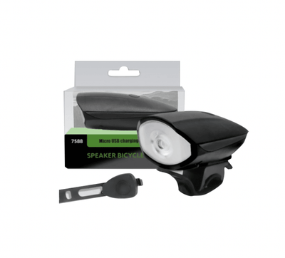 USB Rechargeable Bicycle LED Front Light with Horn- Black - Kyndle