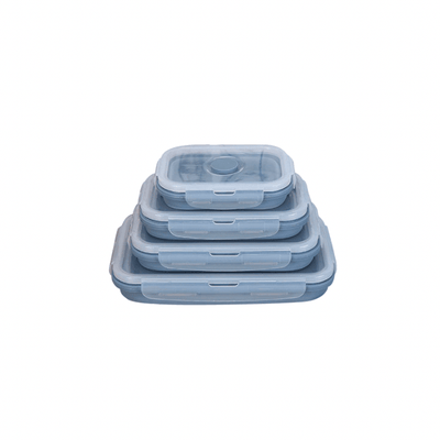 Set of 4 Collapsible Silicone Rectangle Container Storage Lunch Box- Cerulean Blue - Kyndle