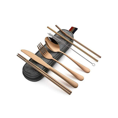 Travel Cutlery Set of 8 with Pouch- Rose Gold - Kyndle