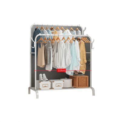Sturdy Strengthened Steel Clothes Rack 110cm with Bottom Layer- 2 Tiers White - Kyndle