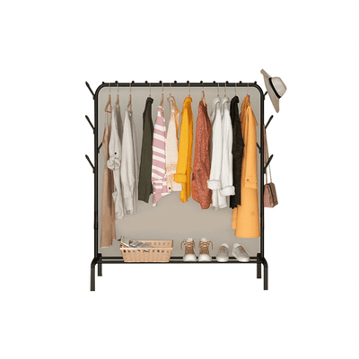 Sturdy Strengthened Steel Clothes Rack 110cm with Bottom Layer- Premium Black - Kyndle